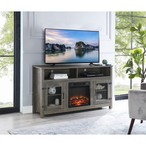 Modern Farmhouse Tv Stand With Electric Fireplace, Fit Up To 65" Flat Screen Tv With Storage Cabinet And Adjustable Shelves Industrial Entertainment Center For Living Room, Grey Grey Mdf