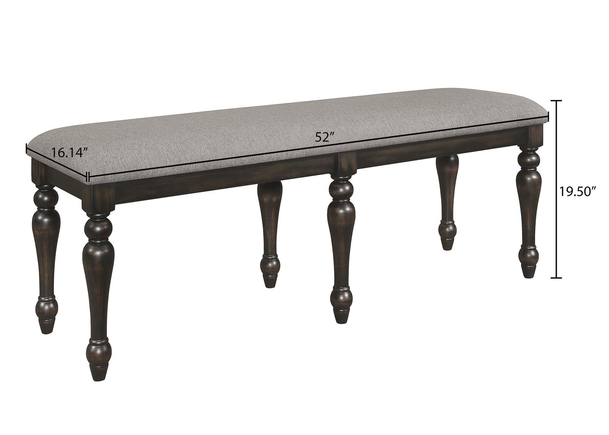 1Pc Transitional Vintage Style Standard Height Dining Bench Gray Fabric Upholstery Solid Wood Wooden Dining Room Furniture Brown Gray Rectangular Traditional Wood