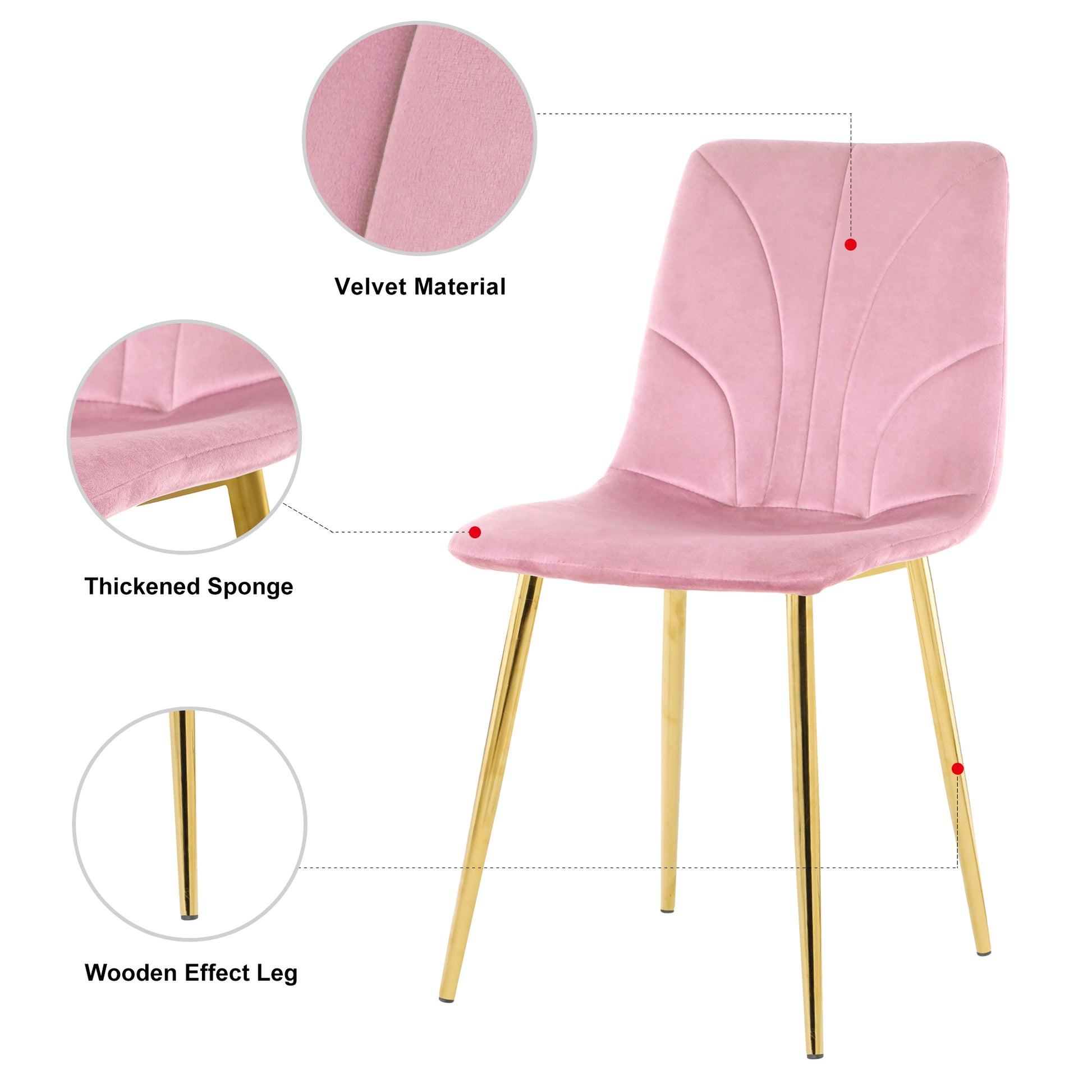 Modern Simple Light Luxury Dining Pink Chair Home Bedroom Stool Back Dressing Chair Student Desk Chair Gold Metal Legs Set Of 4 Pink Metal