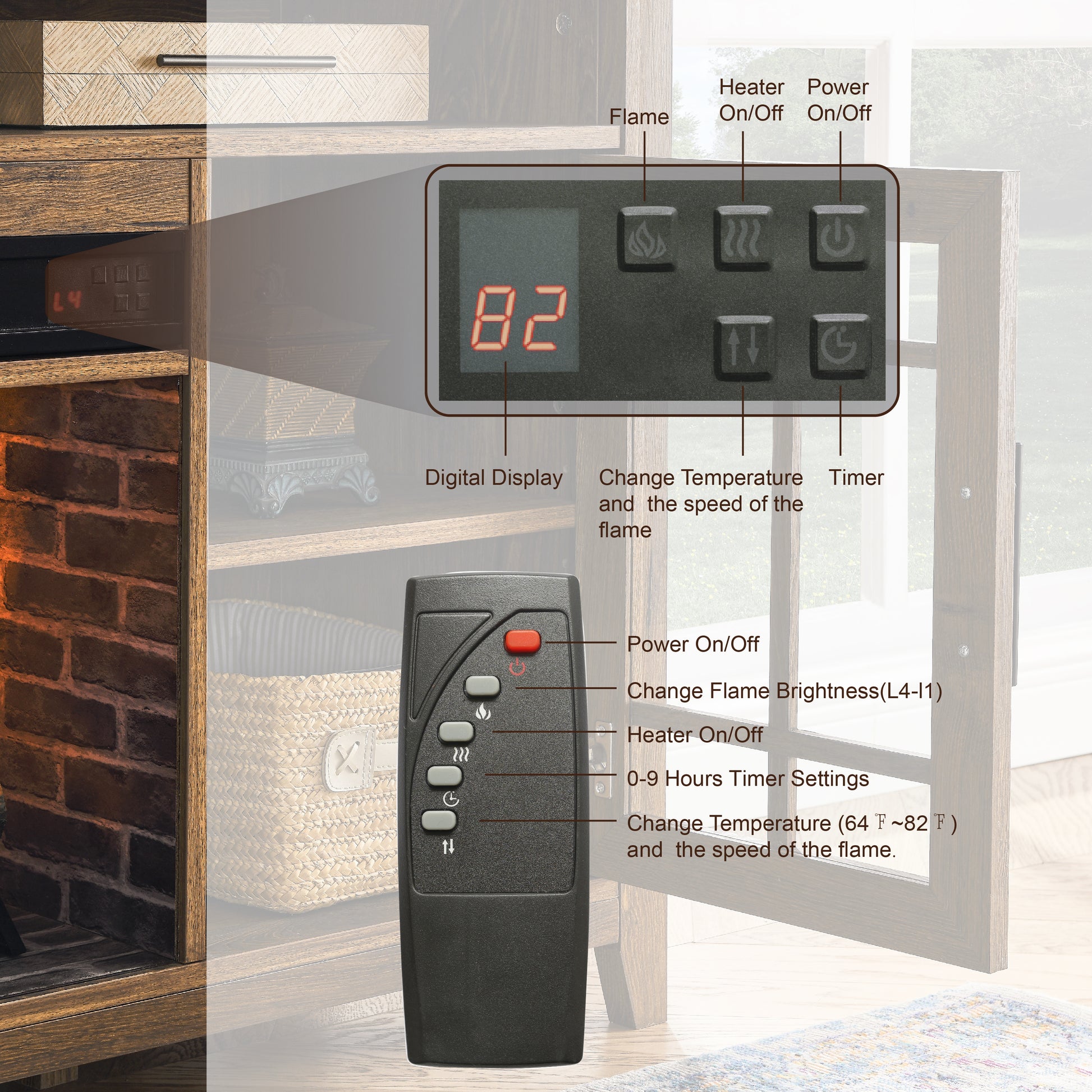 55 Inch Tv Media Stand With Electric Fireplace Kd Inserts Heater,Reclaimed Barnwood Color Powder Coated Electric Reclaimed Barnwood Vent Free Primary Living Space Yes Insert Temptered Glass Stainless Steel Mdf Electric