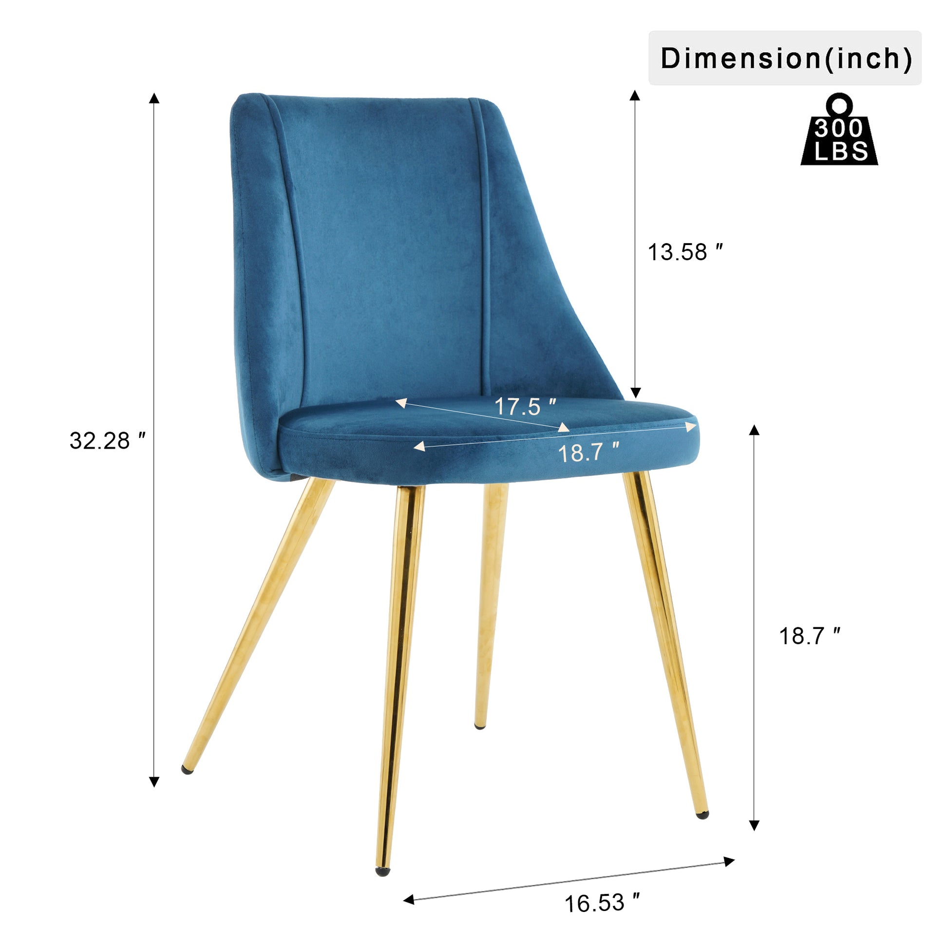 Modern Simple Light Luxury High Sense Dining Chair Home Bedroom Stool Back Dressing Chair Student Desk Chair Metal Legs Set Of 4 Metal Blue Velvet