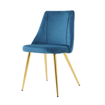 Modern Simple Light Luxury High Sense Dining Chair Home Bedroom Stool Back Dressing Chair Student Desk Chair Metal Legs Set Of 4 Metal Blue Velvet