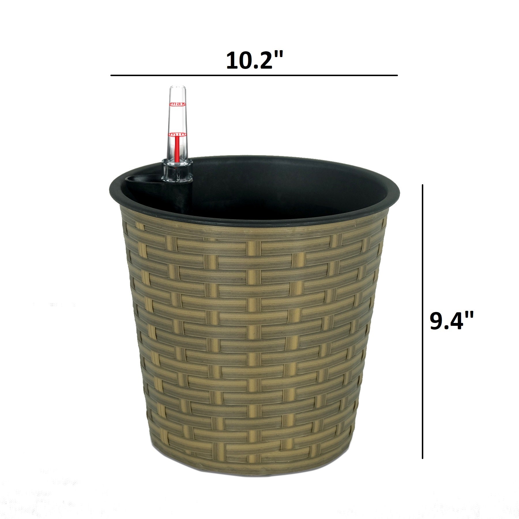 10.2" Self Watering Wicker Decor Planter For Indoor And Outdoor Round Natural Natural Plastic Rattan