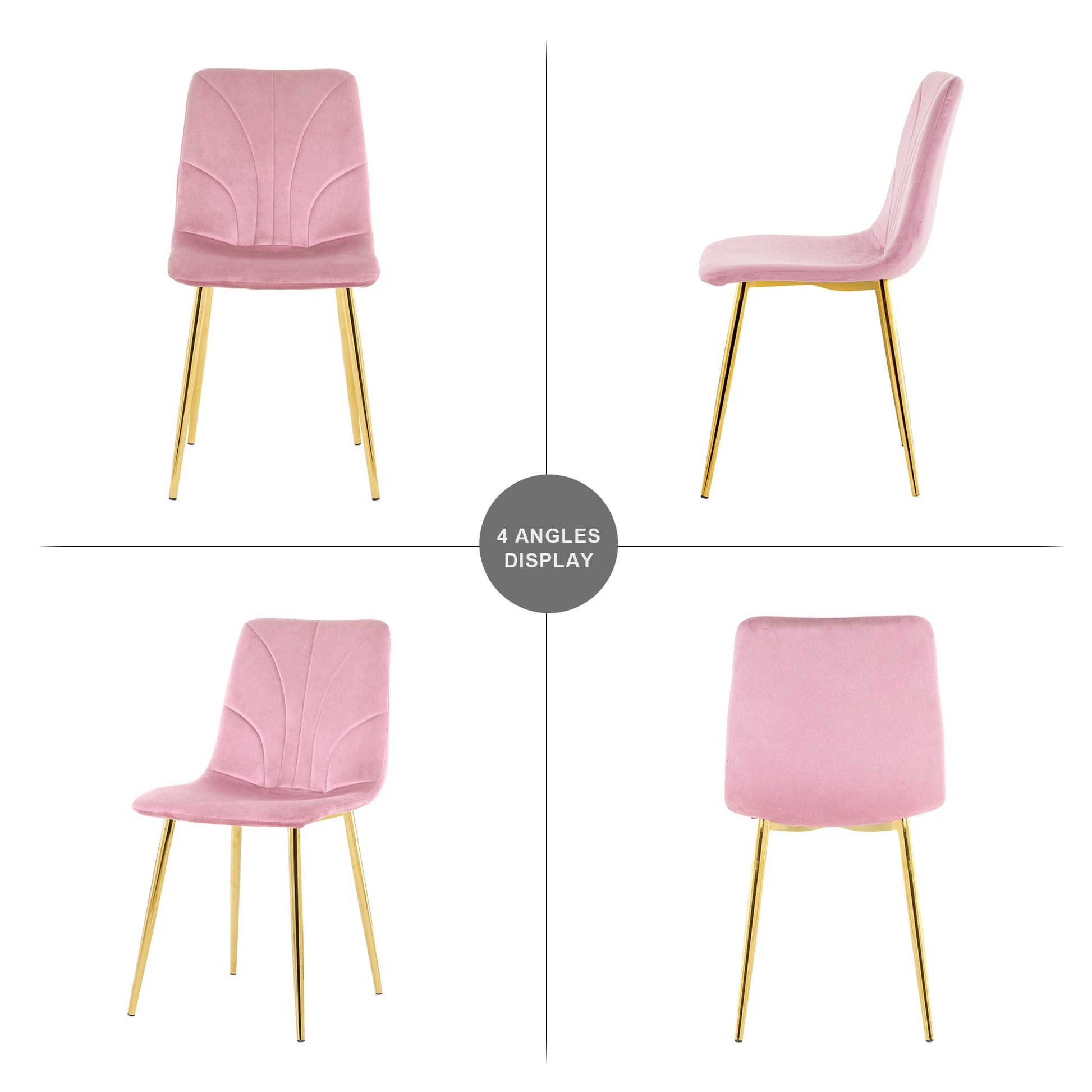 Modern Simple Light Luxury Dining Pink Chair Home Bedroom Stool Back Dressing Chair Student Desk Chair Gold Metal Legs Set Of 4 Pink Metal