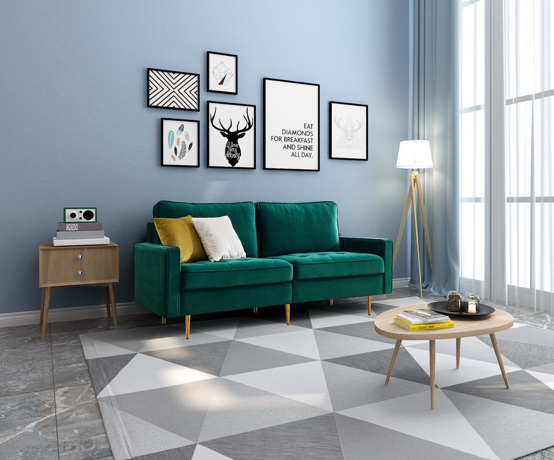 70'' Modern Button Tufted Sofa With 2 Throw Pillows For Living Room,Emerald Emerald Velvet 2 Seat