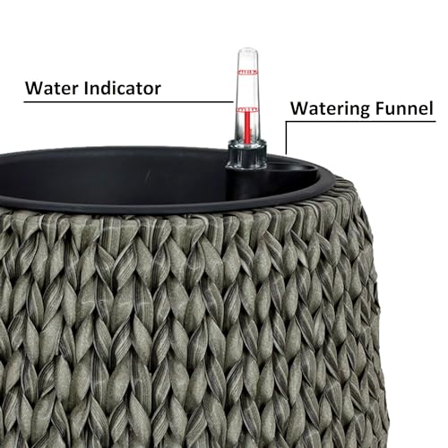 grey wicker plant pots outdoor 13.4" Self Watering Wicker Planter Garden Decoration