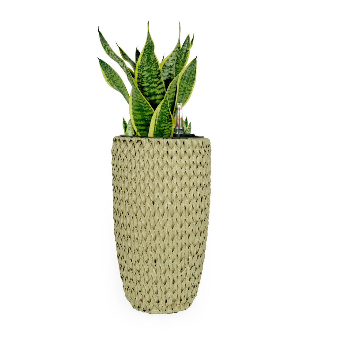 10.6" Self Watering Wicker Planter Garden Decoration Pot Beige Round Beige Rattan Metal