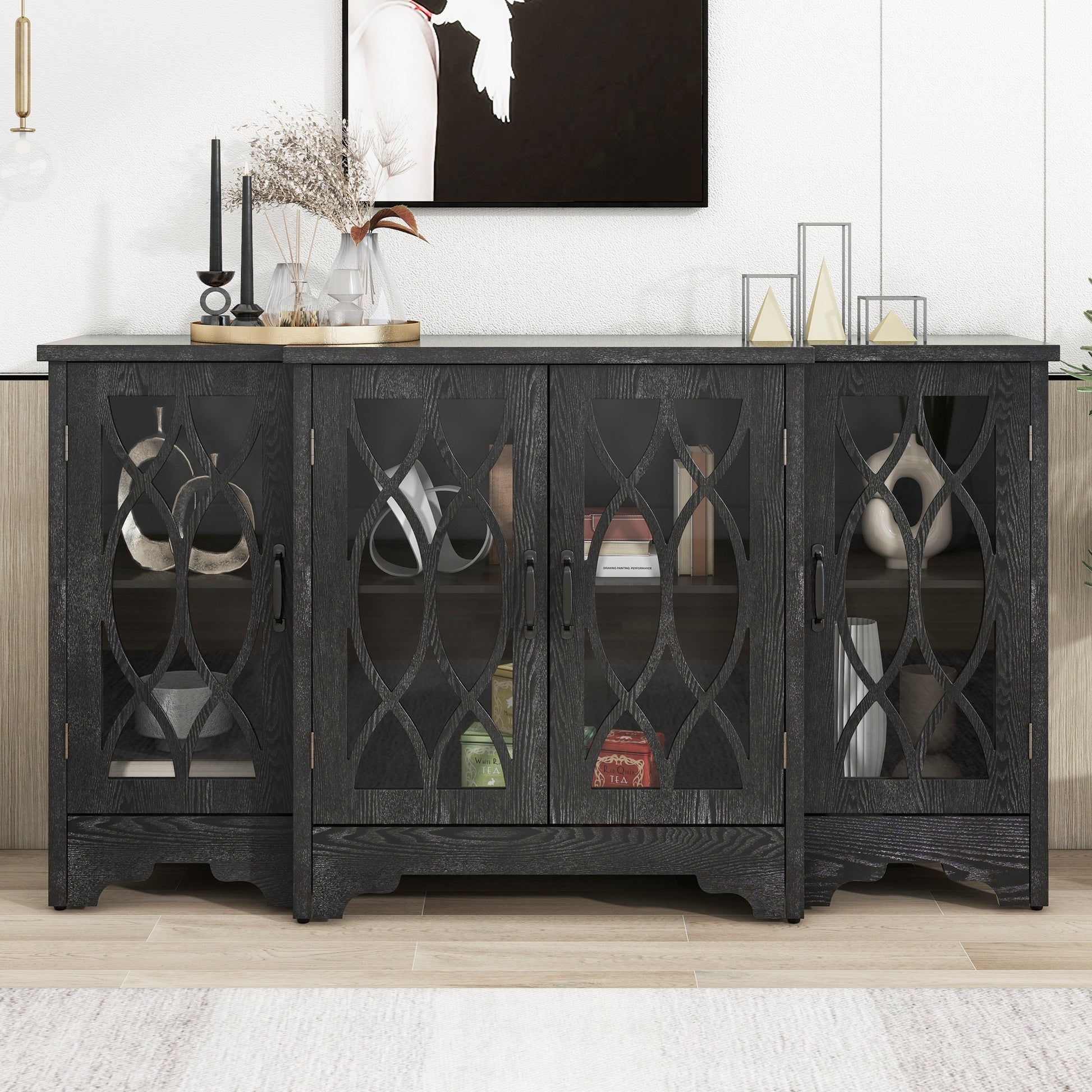 Retro Sideboard Glass Door with Curved Line black-mdf