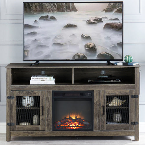 Modern Farmhouse Tv Stand With Electric Fireplace, Fit Up To 65" Flat Screen Tv With Storage Cabinet And Adjustable Shelves Industrial Entertainment Center For Living Room, Grey Grey Mdf