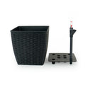 2 Pack Self Watering Planter Hand Woven Wicker Thin Square Espresso Espresso Plastic Rattan