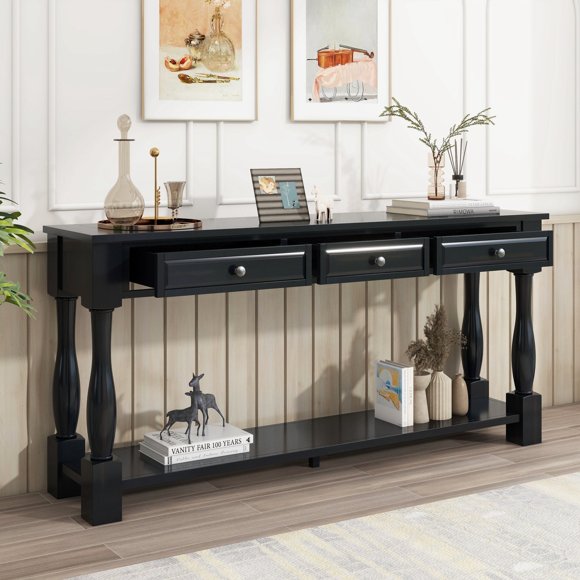 Console Table 63" Long Console Table With Drawers And Shelf For Entryway, Hallway, Living Room Espresso, Old Sku: Wf193795Aab Espresso Solid Wood