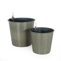 2 Pack Self Watering Wicker Decor Planter For Indoor And Outdoor Round Grey Gray Plastic Rattan