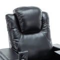 270 Degree Swivel Pu Leather Power Recliner Individual Seat Home Theater Recliner With Surround Sound, Cup Holder, Removable Tray Table, Hidden Arm Storage For Living Room, Black Black Foam Pu Leather