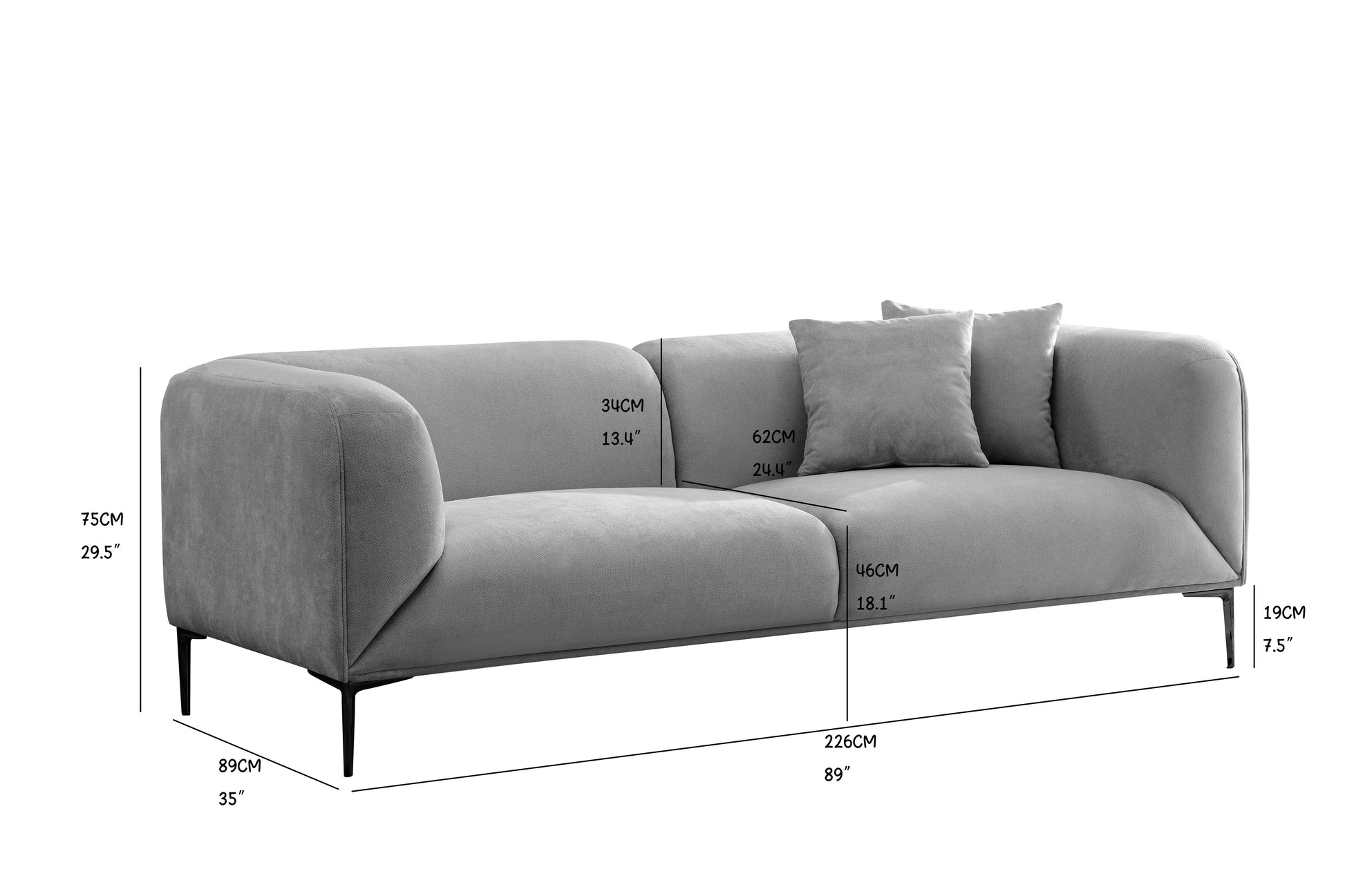 Wks2G Light Gray Sofa Can Be Placed In The Studio, Living Room, Attic Multiple Scenes, Modern Style Simple Fashion, Size 89.37* 35.43* High 28.74 Inches Gray Fabric 3 Seat