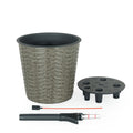 2 Pack Self Watering Wicker Decor Planter For Indoor And Outdoor Round Grey Gray Plastic Rattan