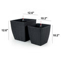 2 Pack Self Watering Planter Hand Woven Wicker Thin Square Espresso Espresso Plastic Rattan