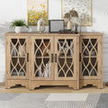 Retro Sideboard Glass Door with Curved Line natural wood-mdf