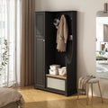 Hall Tree With Bench, Storage Cabinet, Suitable For Living Room, Entryway, Bedroom Black Mdf