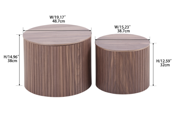 Mdf Nested Table Set 2 Pieces, Handcrafted Round Coffee Table In Living Lounge Area, Walnut Color Walnut Primary Living Space Casual,Chinese Freestanding Round Open Storage Round Coffee & End Tables Mdf Mdf