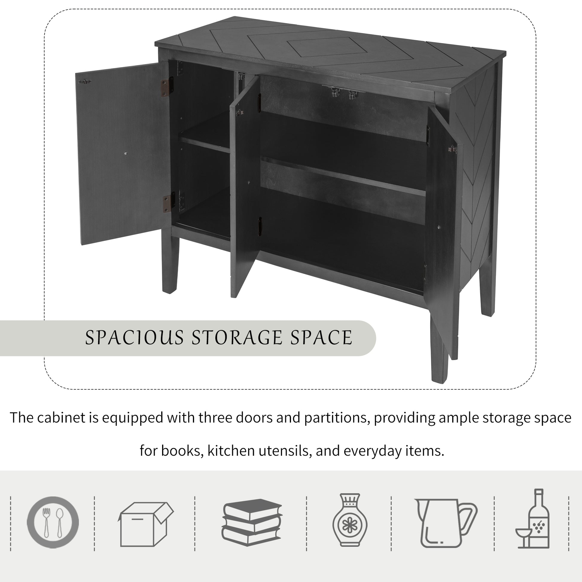 Accent Storage Cabinet Wooden Cabinet With Adjustable Shelf, Antique Gray, Entryway, Living Room, Study Room Grey Mdf