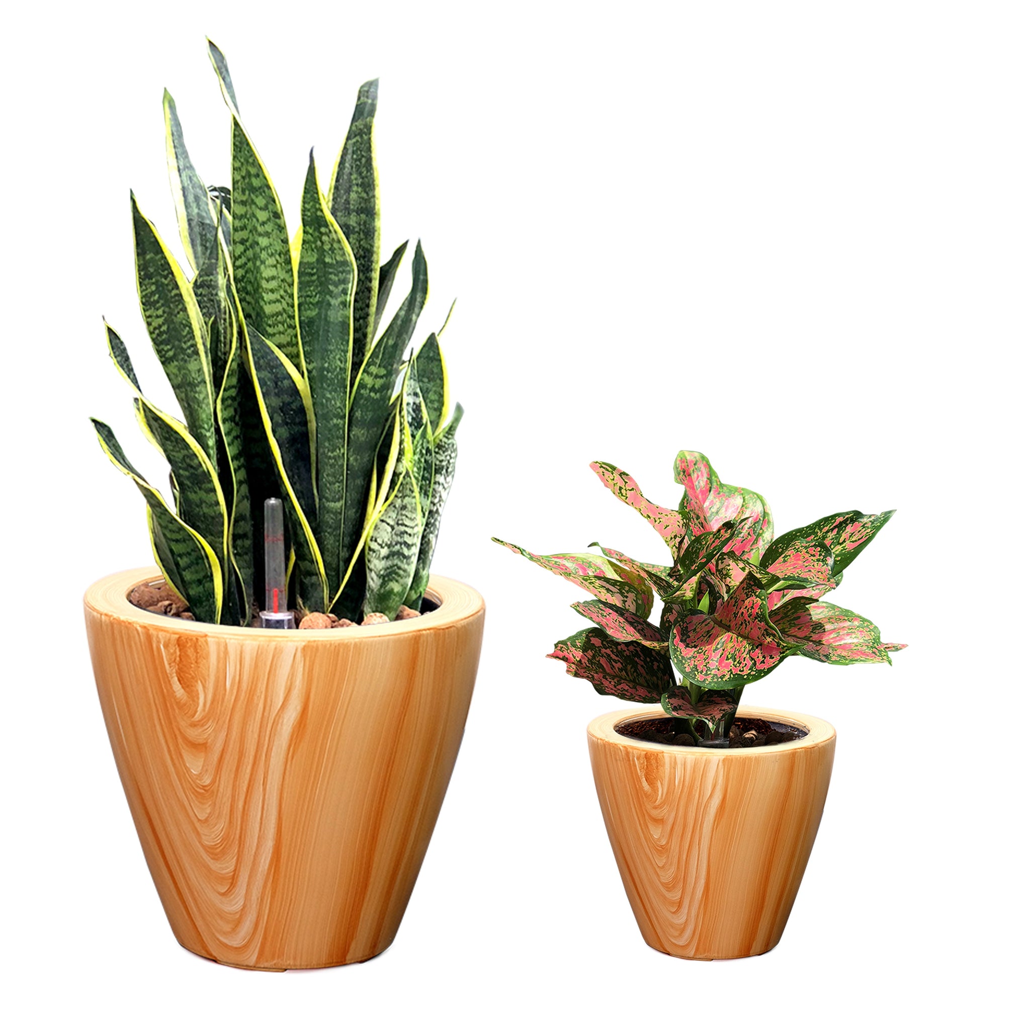 2 Pack 10 In. Light Wood Plastic Self Watering Planter Pot Light Brown Abs