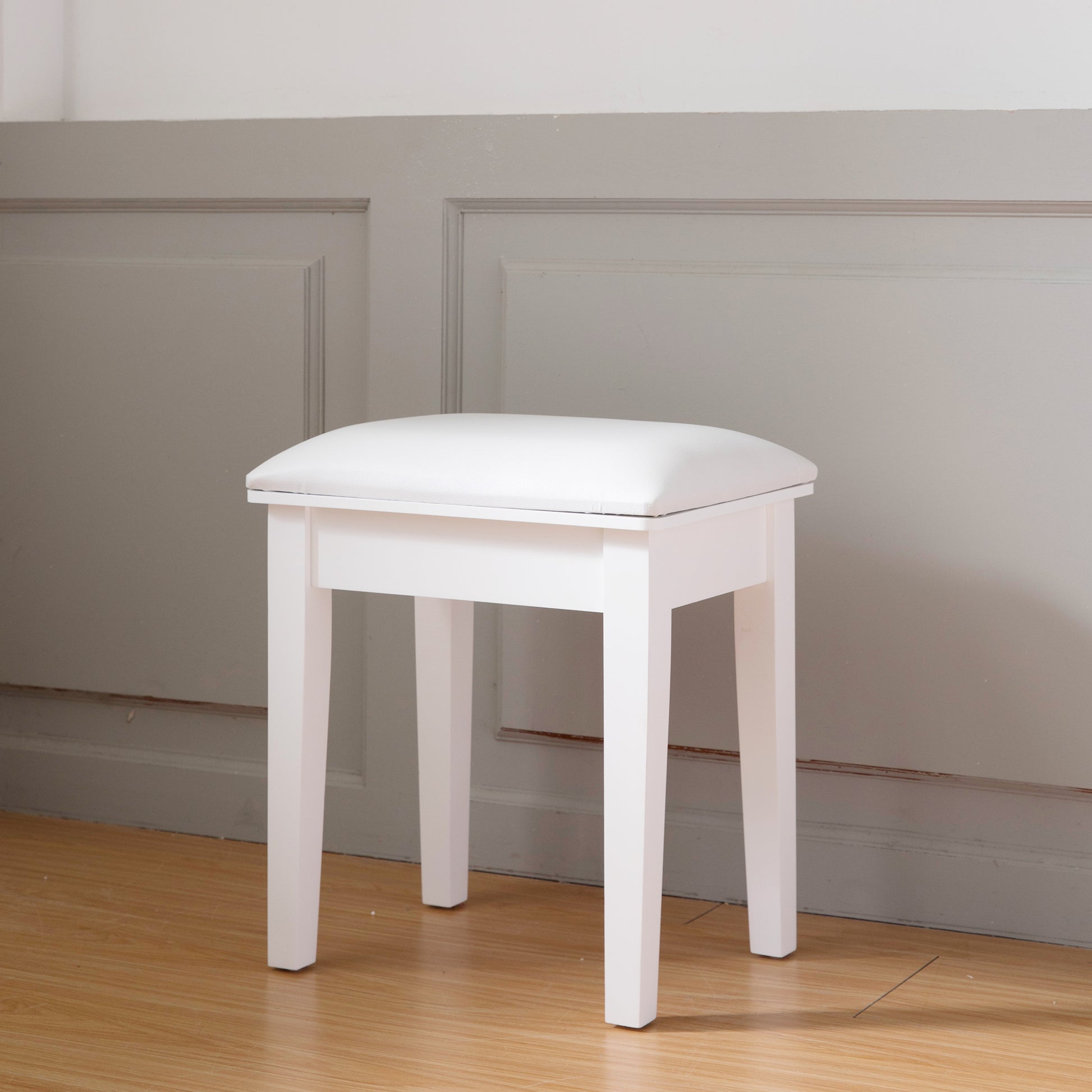 Vanity Stool Makeup Bench Dressing Stool With Cushion And Solid Legs,White White Mdf