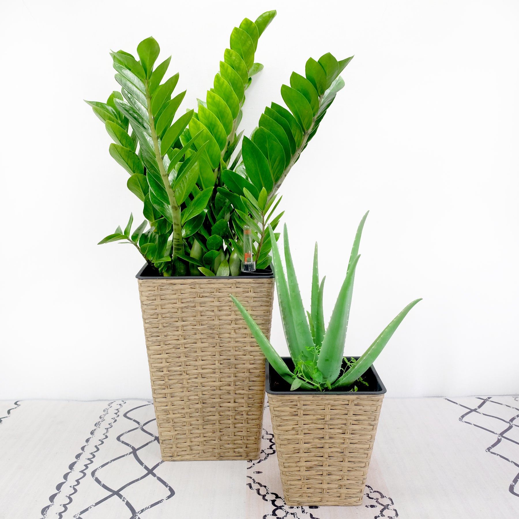 2 Pack Smart Self Watering Square Planter For Indoor And Outdoor Hand Woven Wicker Brown Brown Plastic Rattan