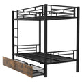 Metal Bunk Bed With Drawers, Twin, Black Twin Black Mdf Metal