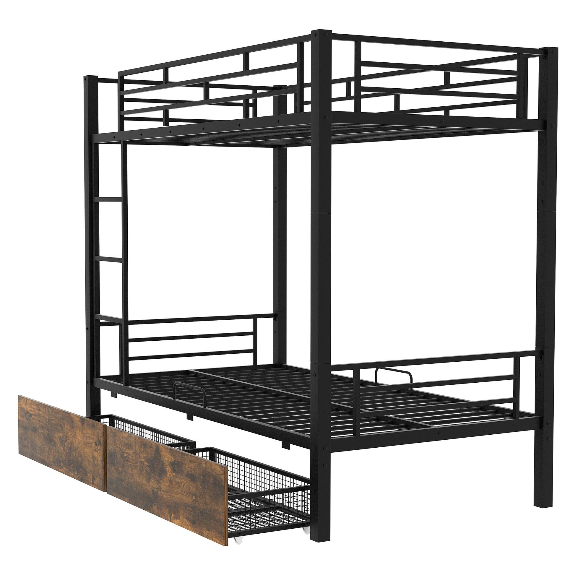 Metal Bunk Bed With Drawers, Twin, Black Twin Black Mdf Metal