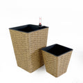 2 Pack Smart Self Watering Square Planter For Indoor And Outdoor Hand Woven Wicker Brown Brown Plastic Rattan