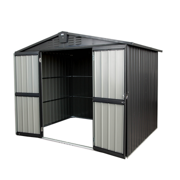 Outdoor Storage Shed 8.2'X 6.2', Metal Garden Shed For Bike, Trash Can, Galvanized Steel Outdoor Storage Cabinet With Lockable Door For Backyard, Patio, Lawn 8.2X6.2Ft, Black Black Metal