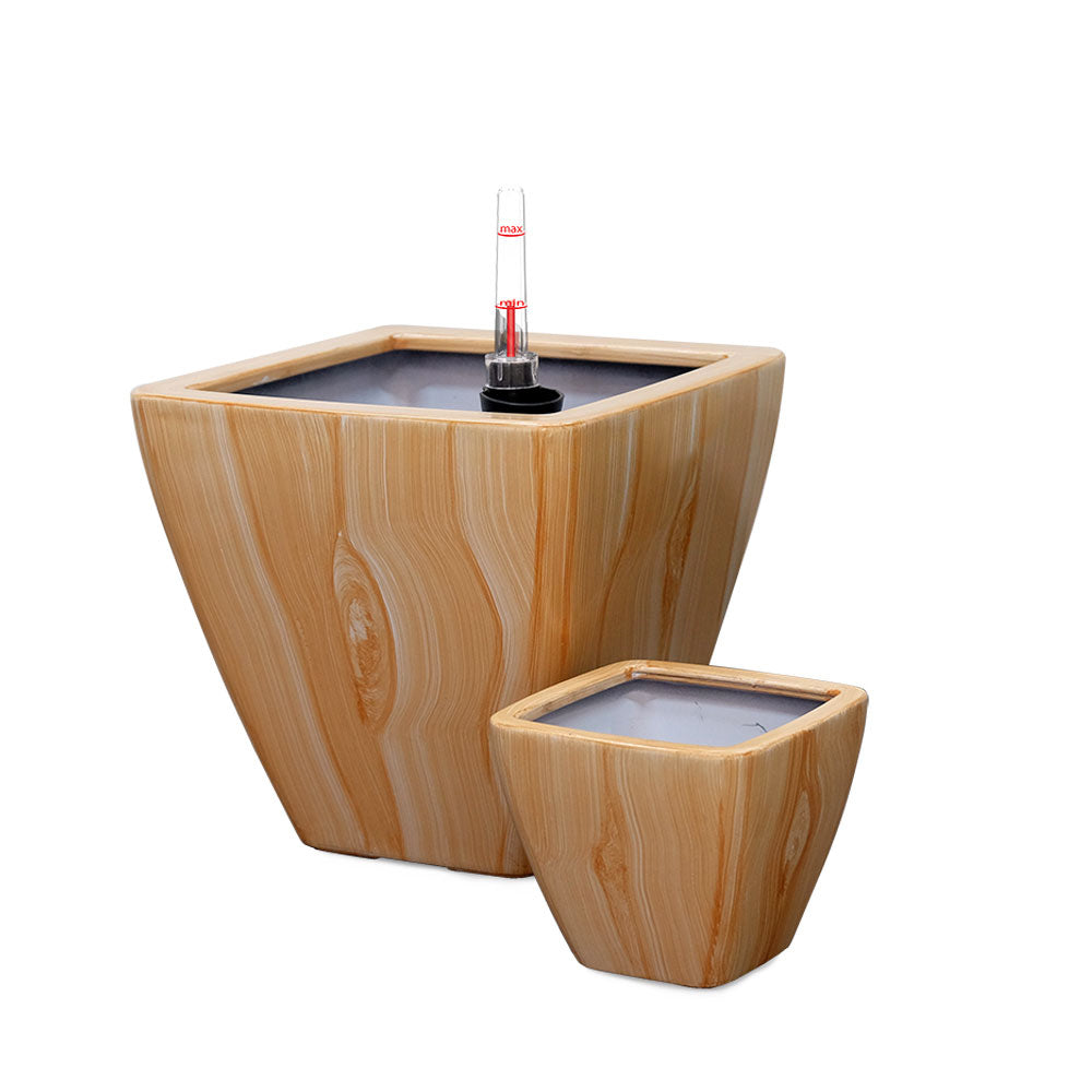 2 Pack Smart Self Watering Planter Pot For Indoor And Outdoor Light Wood Square Cone Light Brown Abs