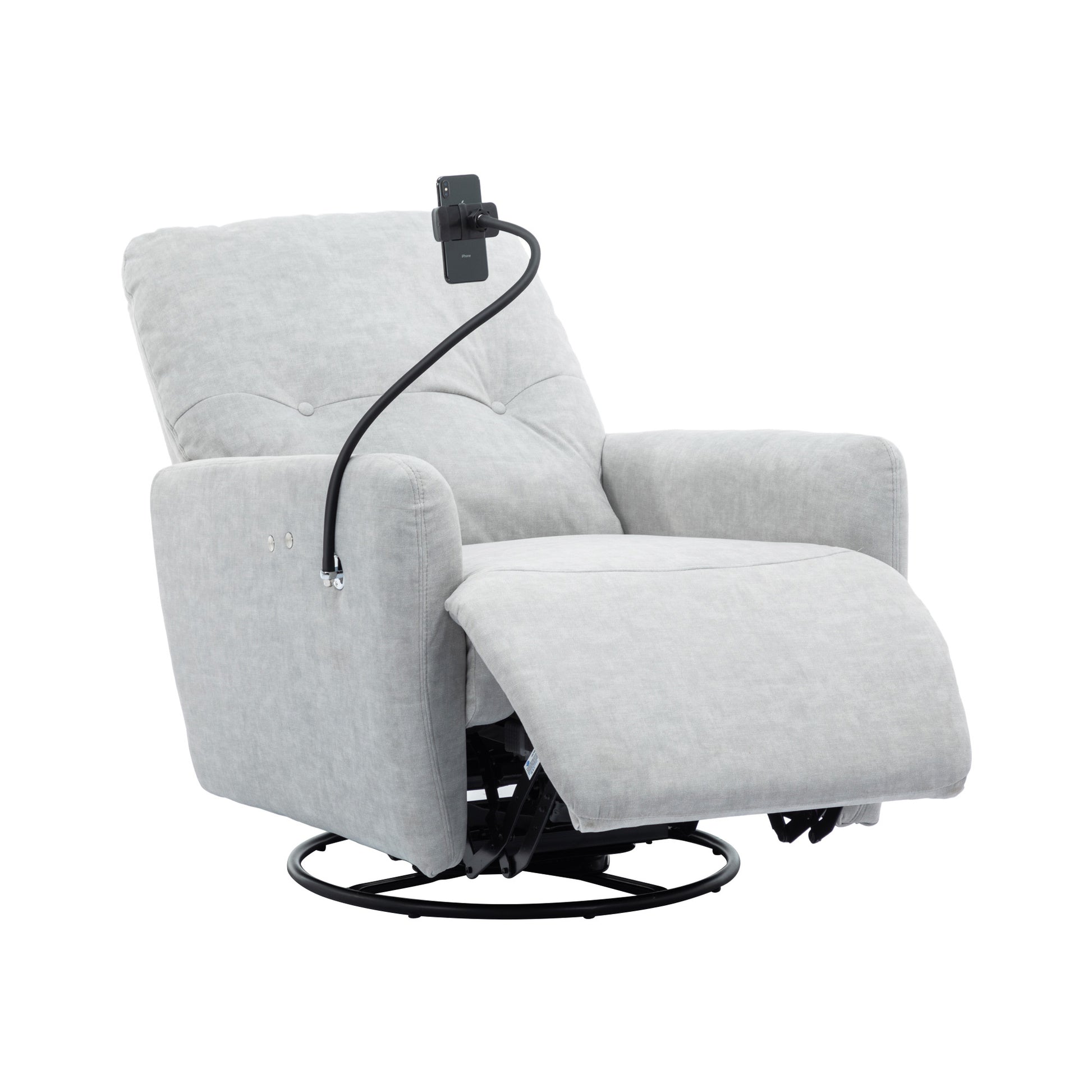 270 Degree Swivel Electric Recliner Home Theater Seating Single Reclining Sofa Rocking Motion Recliner With A Phone Holder For Living Room, Grey Grey Foam Polyester