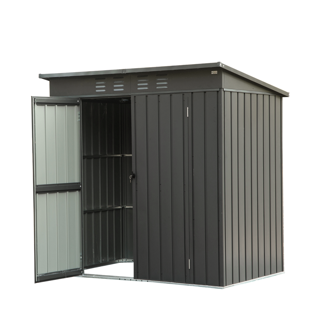 Backyard Storage Shed With Sloping Roof Galvanized Steel Frame Outdoor Garden Shed Metal Utility Tool Storage Room With Latches And Lockable Door 6X4Ft, Black Black Metal