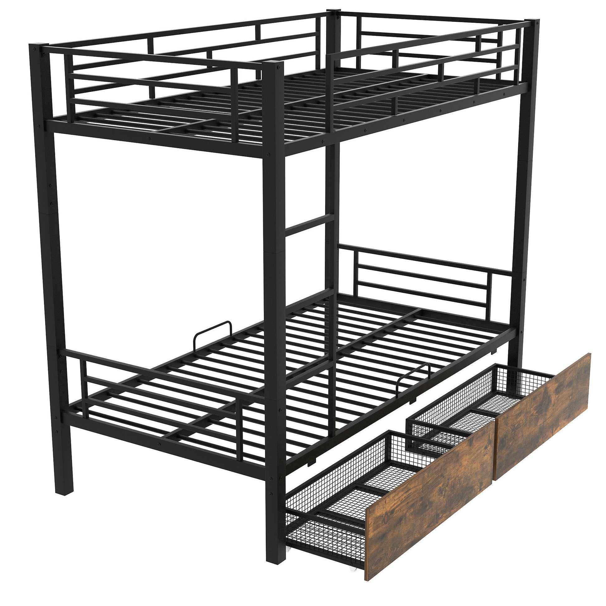 Metal Bunk Bed With Drawers, Twin, Black Twin Black Mdf Metal