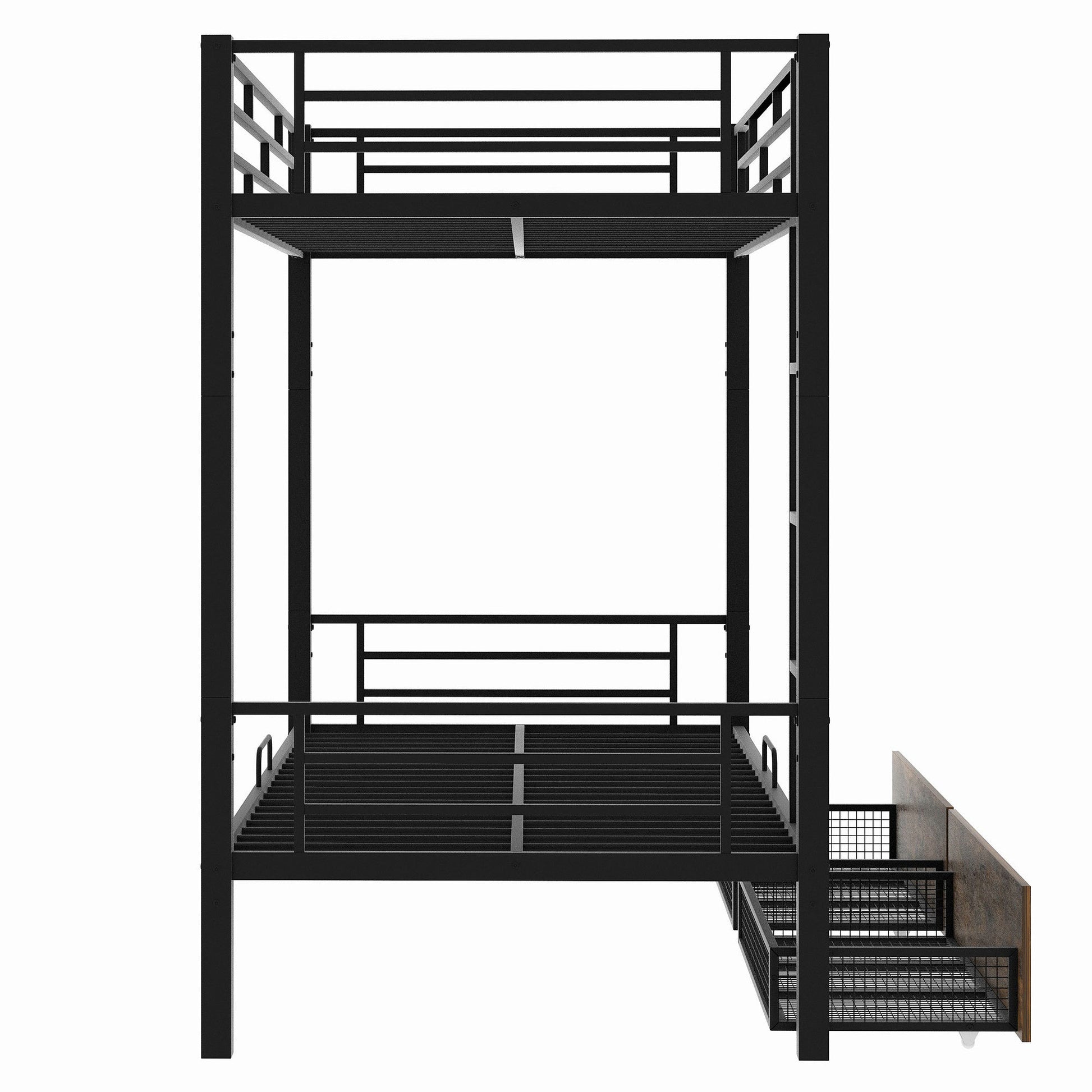 Metal Bunk Bed With Drawers, Twin, Black Twin Black Mdf Metal