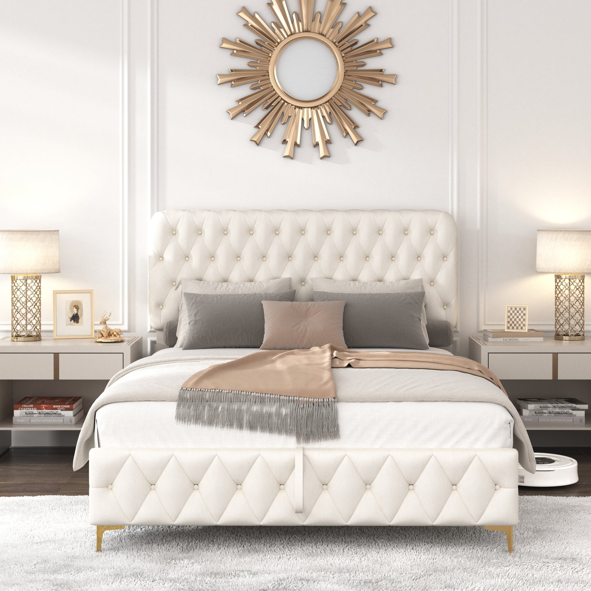 Queen Platform Bed Frame With Pneumatic Hydraulic Function, Velvet Upholstered Bed With Deep Tufted Buttons, Lift Up Storage Bed With Hidden Underbed Oversized Storage, Beige Queen Beige Velvet