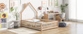 Full House Shaped Headboard Floor Bed With Fence,Natural Full Natural Wood Bedroom American Design Pine Bed Frame Pine