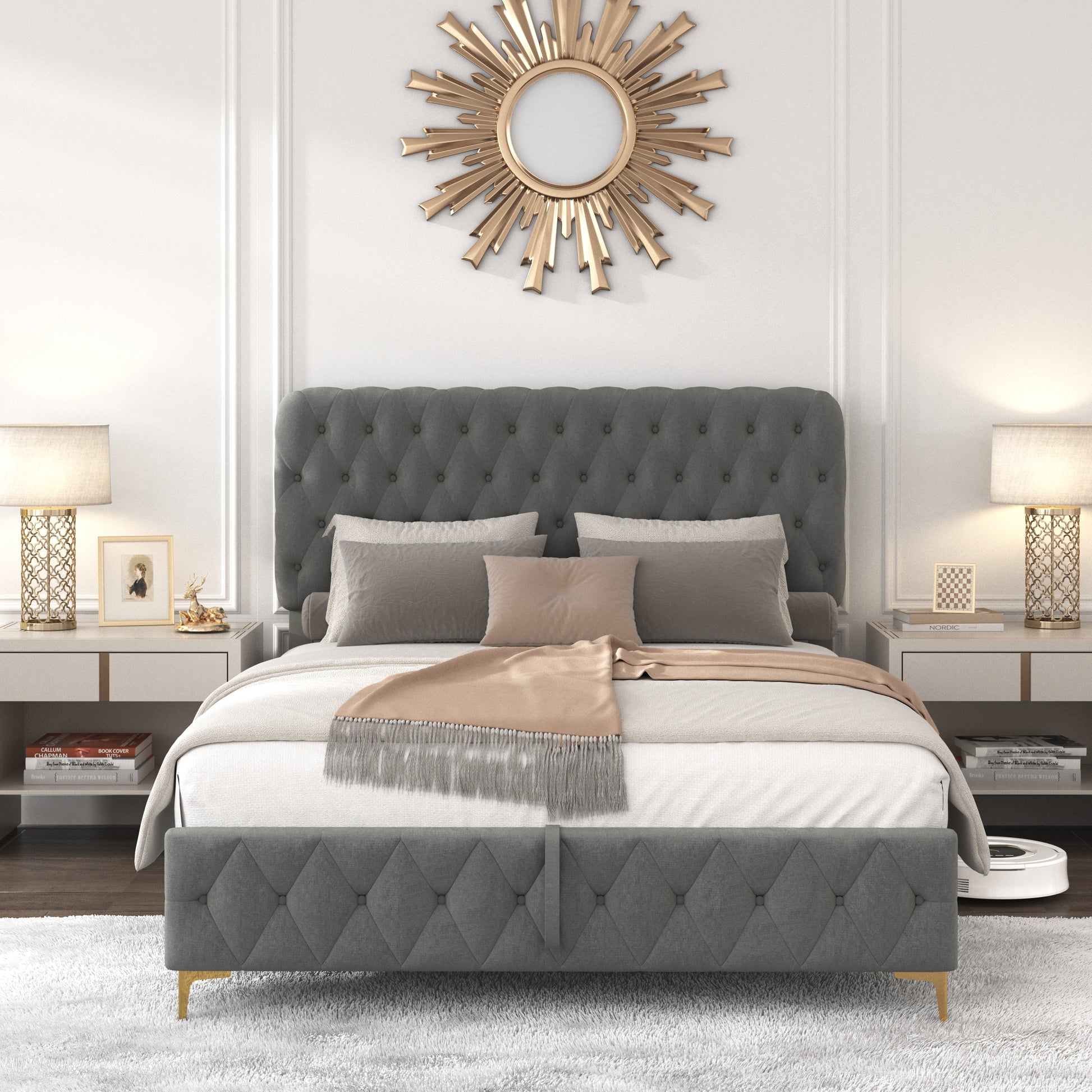 Queen Platform Bed Frame With Pneumatic Hydraulic Function, Velvet Upholstered Bed With Deep Tufted Buttons, Lift Up Storage Bed With Hidden Underbed Oversized Storage, Gray Queen Grey Velvet