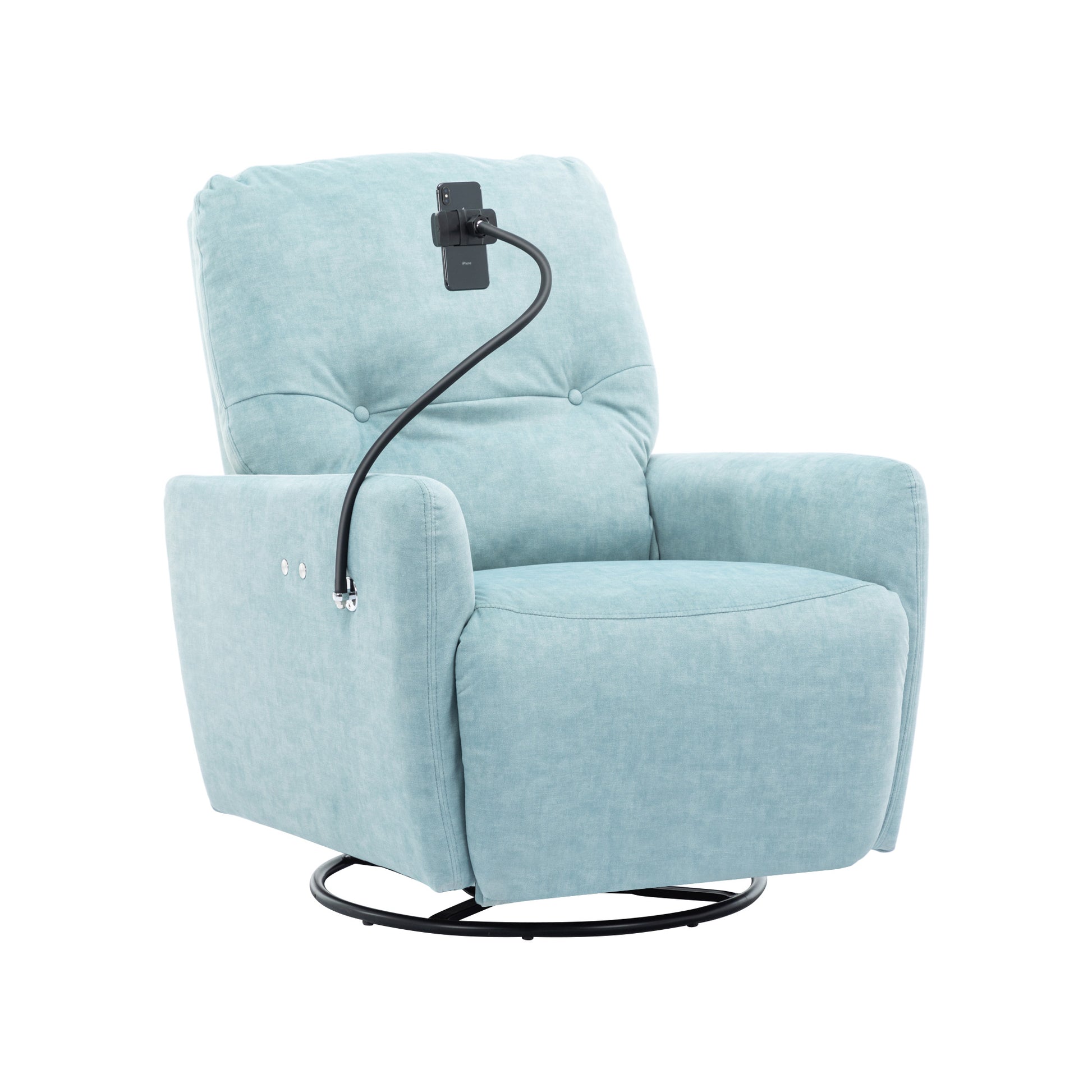 270 Degree Swivel Electric Recliner Home Theater Seating Single Reclining Sofa Rocking Motion Recliner With A Phone Holder For Living Room, Blue Blue Foam Polyester