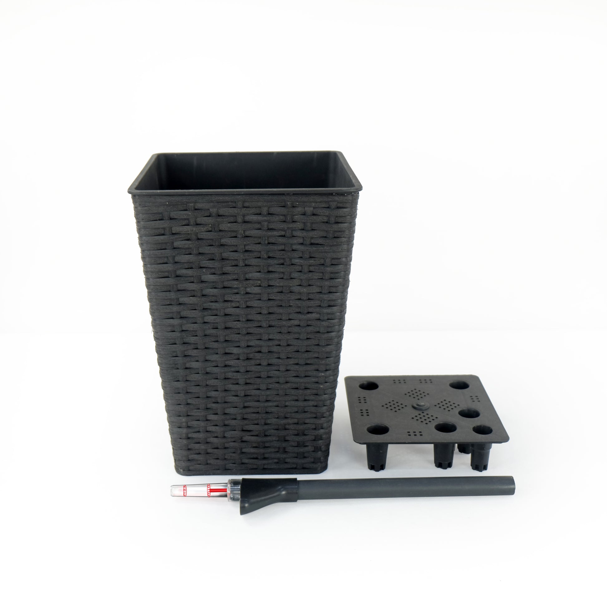 2 Pack Smart Self Watering Square Planter For Indoor And Outdoor Hand Woven Wicker Espresso Espresso Plastic Rattan