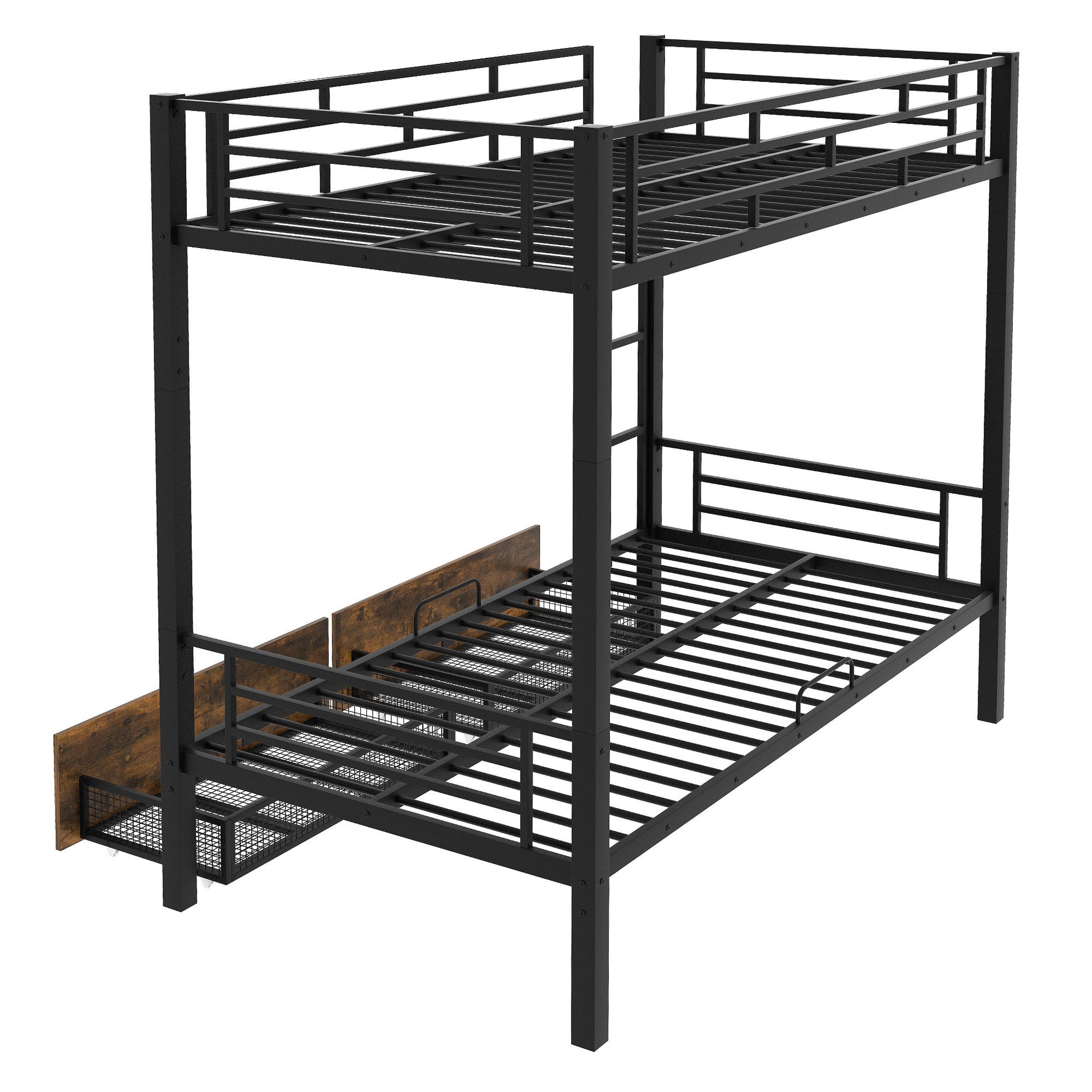 Metal Bunk Bed With Drawers, Twin, Black Twin Black Mdf Metal