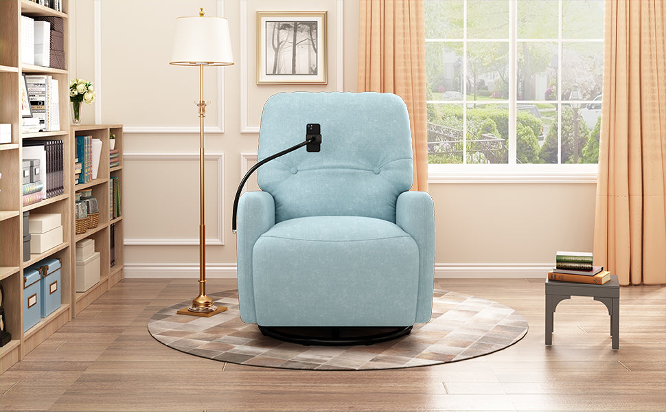 270 Degree Swivel Electric Recliner Home Theater Seating Single Reclining Sofa Rocking Motion Recliner With A Phone Holder For Living Room, Blue Blue Foam Polyester