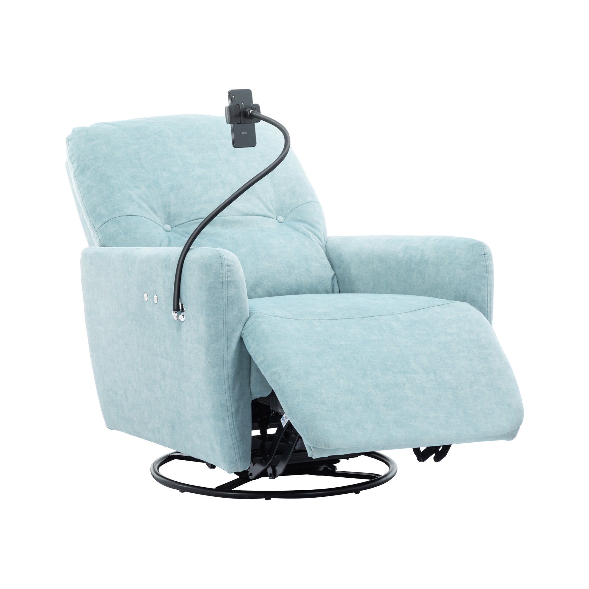270 Degree Swivel Electric Recliner Home Theater Seating Single Reclining Sofa Rocking Motion Recliner With A Phone Holder For Living Room, Blue Blue Foam Polyester