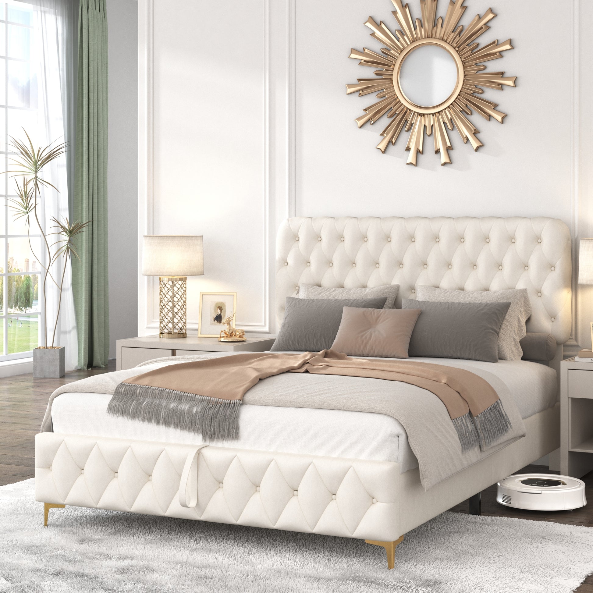 Queen Platform Bed Frame With Pneumatic Hydraulic Function, Velvet Upholstered Bed With Deep Tufted Buttons, Lift Up Storage Bed With Hidden Underbed Oversized Storage, Beige Queen Beige Velvet