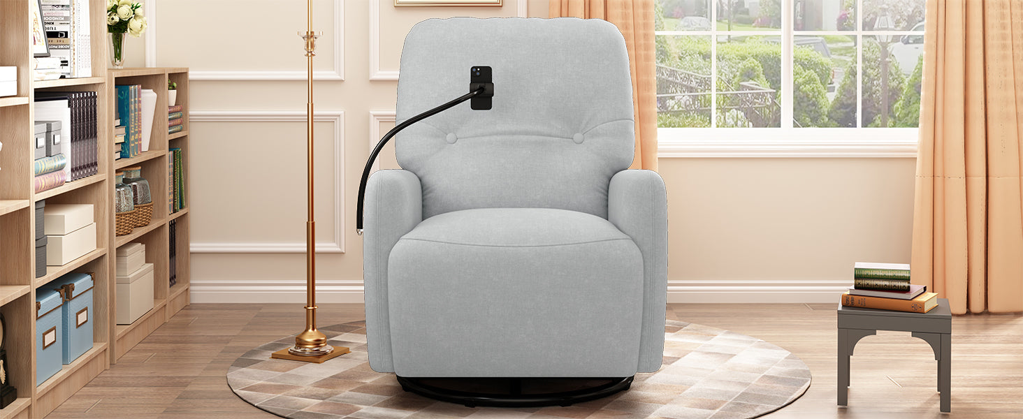 270 Degree Swivel Electric Recliner Home Theater Seating Single Reclining Sofa Rocking Motion Recliner With A Phone Holder For Living Room, Grey Grey Foam Polyester