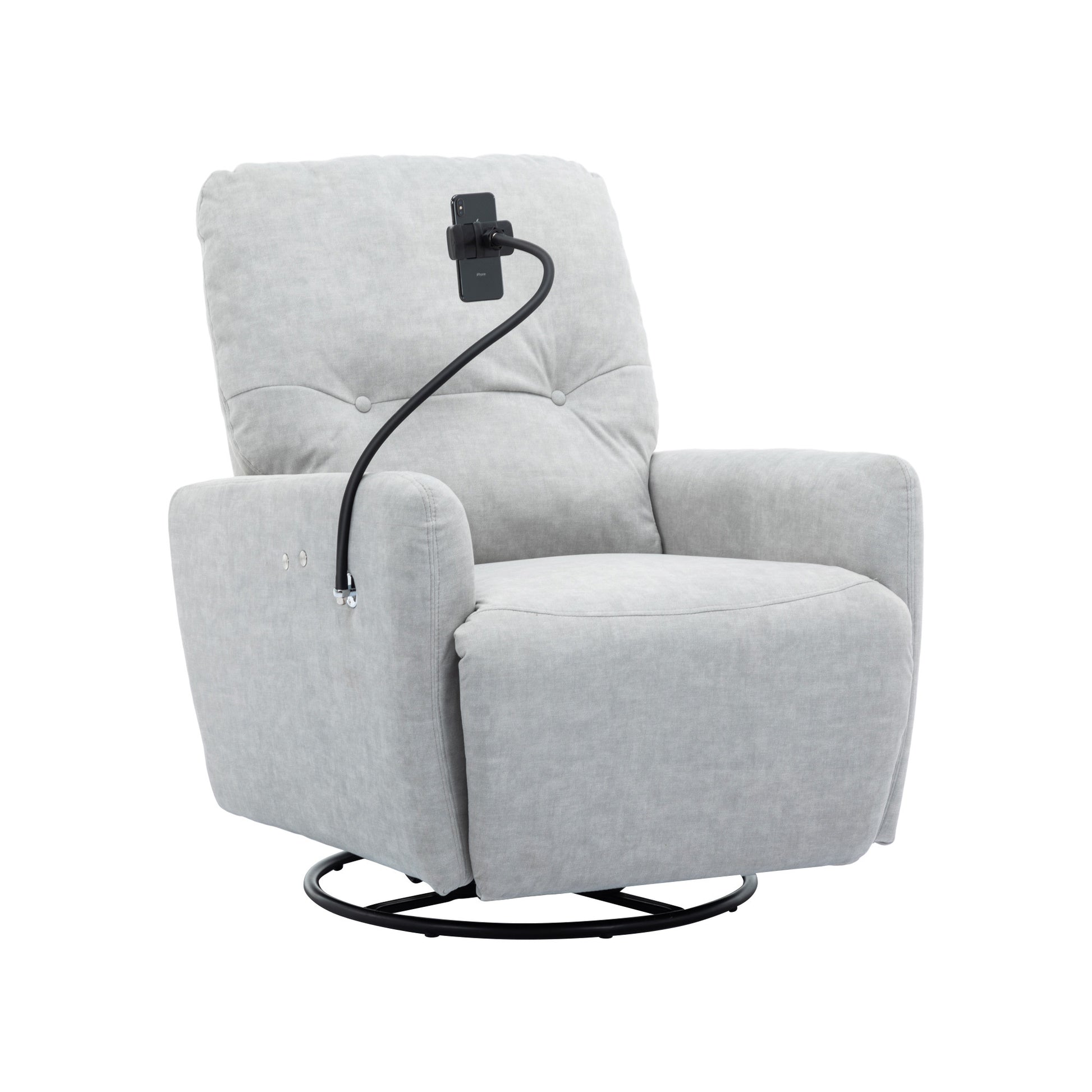 270 Degree Swivel Electric Recliner Home Theater Seating Single Reclining Sofa Rocking Motion Recliner With A Phone Holder For Living Room, Grey Grey Foam Polyester