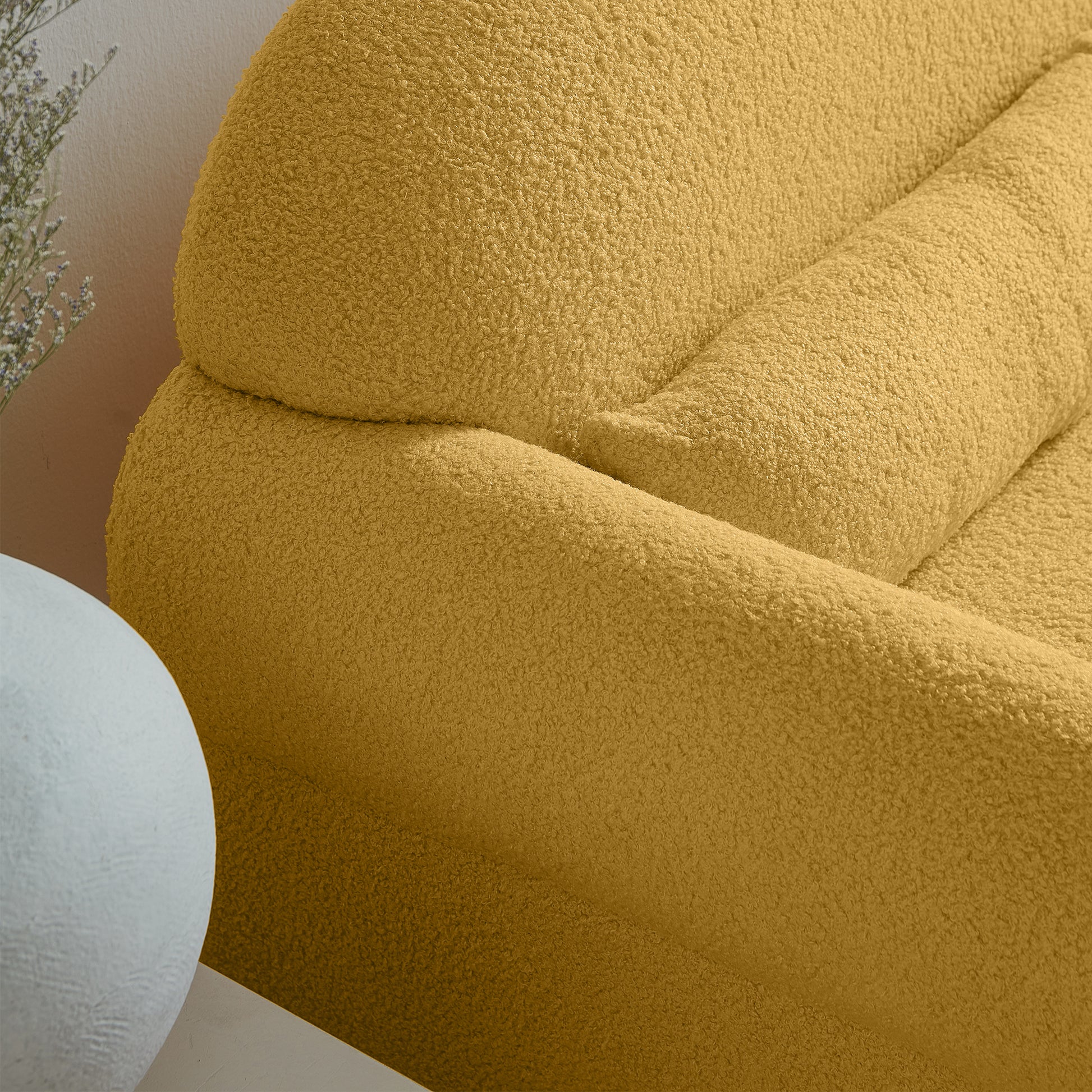 Modern Boucle Accent Chair With Lumbar Pillow For Living Room Antique Yellow Wood Dining Room Modern Fabric 1 Seat