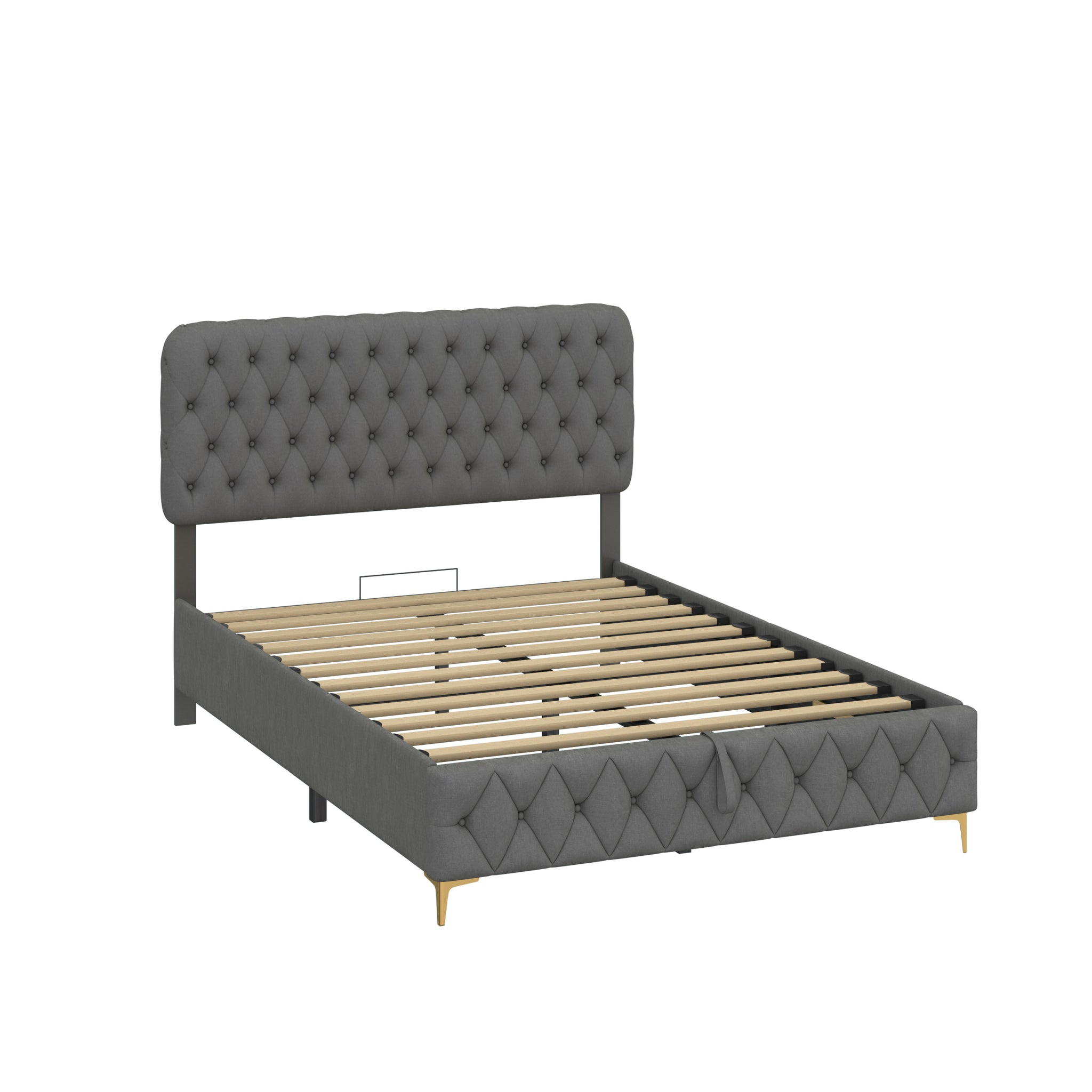 Queen Platform Bed Frame With pneumatic hydraulic queen-grey-velvet