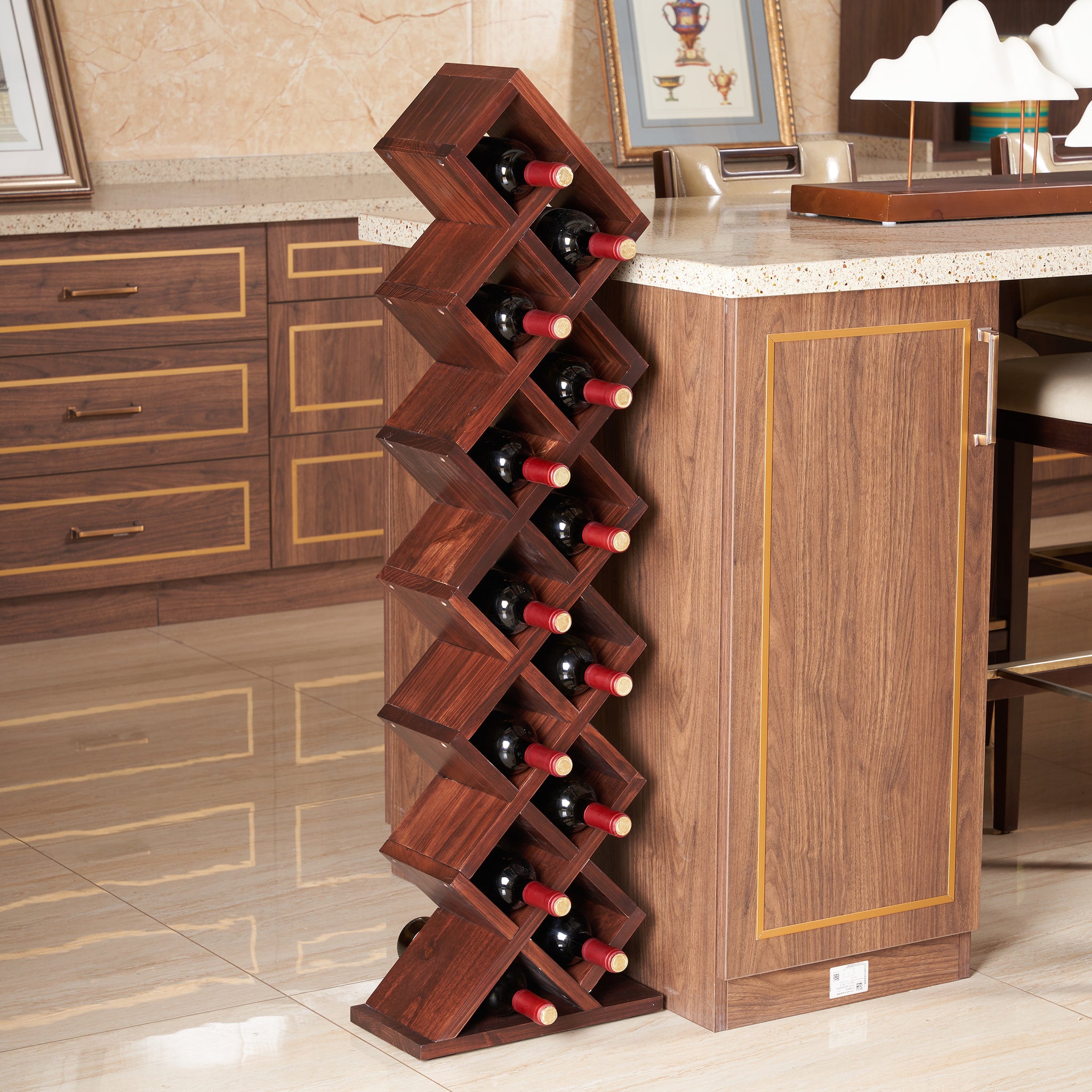 12 Bottles Freestanding wine rack,Wine Storage Rack walnut-pine